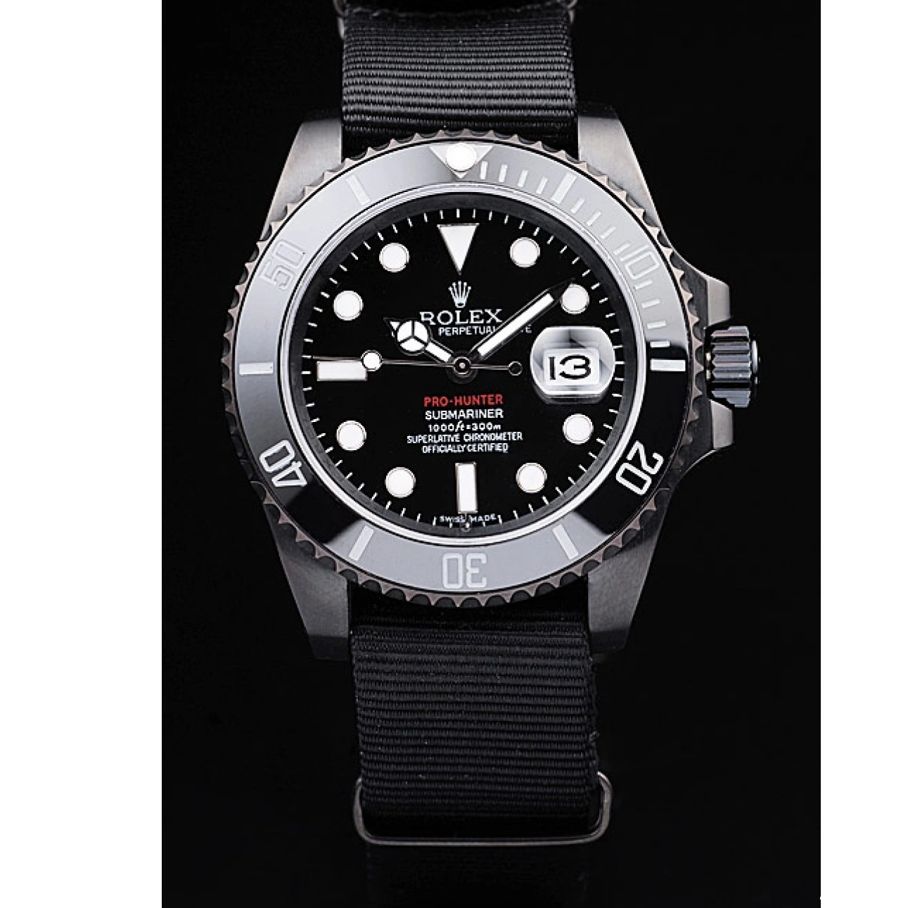Rolex copies cheap Black Black Dial Submariner Swiss Fabric Pro-Hunter Rolex Strap 0728
